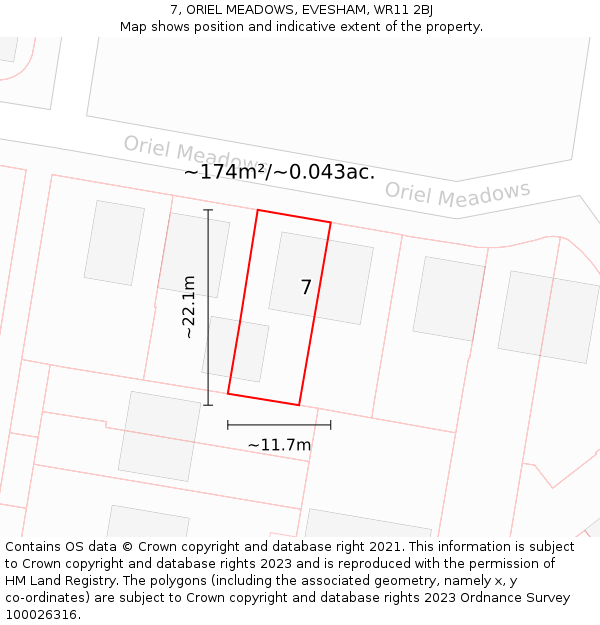 7, ORIEL MEADOWS, EVESHAM, WR11 2BJ: Plot and title map