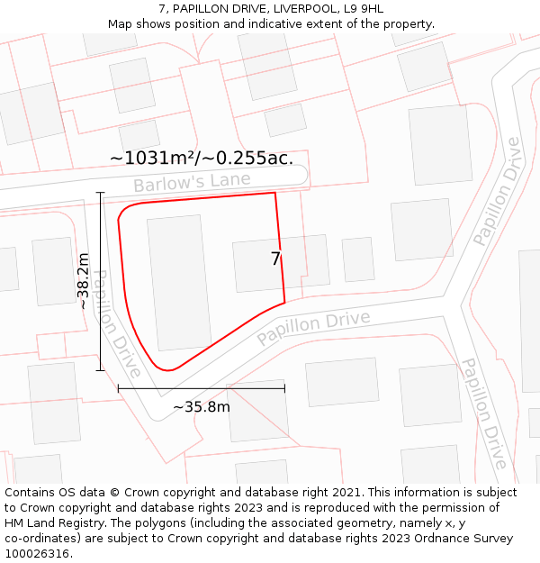 7, PAPILLON DRIVE, LIVERPOOL, L9 9HL: Plot and title map