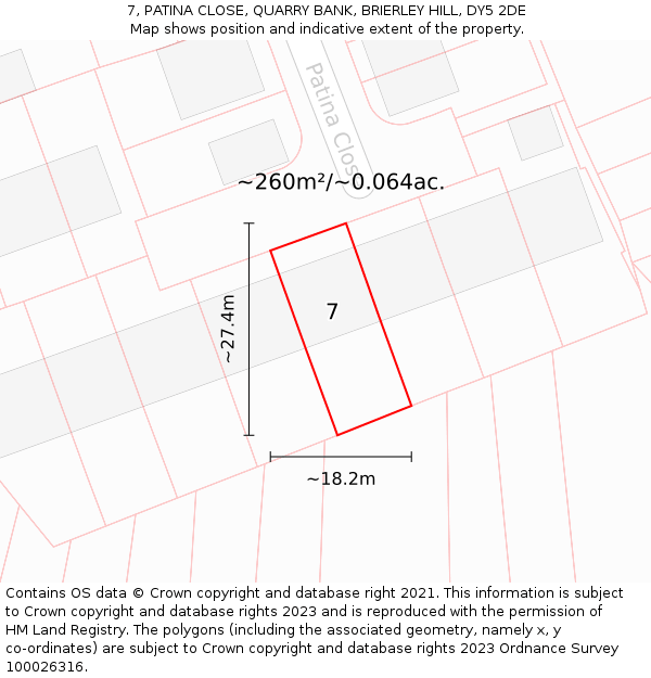 7, PATINA CLOSE, QUARRY BANK, BRIERLEY HILL, DY5 2DE: Plot and title map