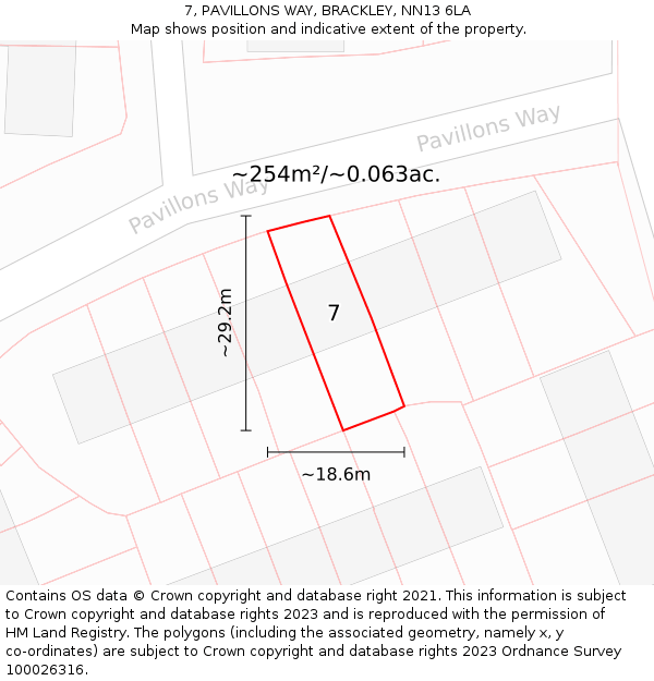 7, PAVILLONS WAY, BRACKLEY, NN13 6LA: Plot and title map