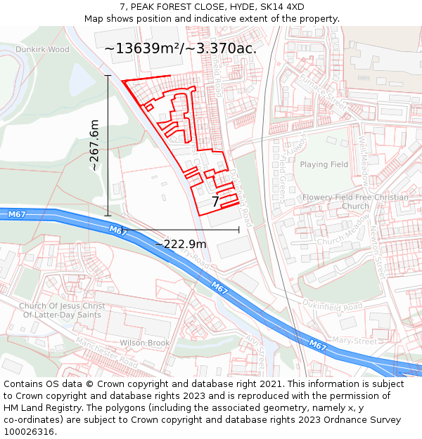 7, PEAK FOREST CLOSE, HYDE, SK14 4XD: Plot and title map