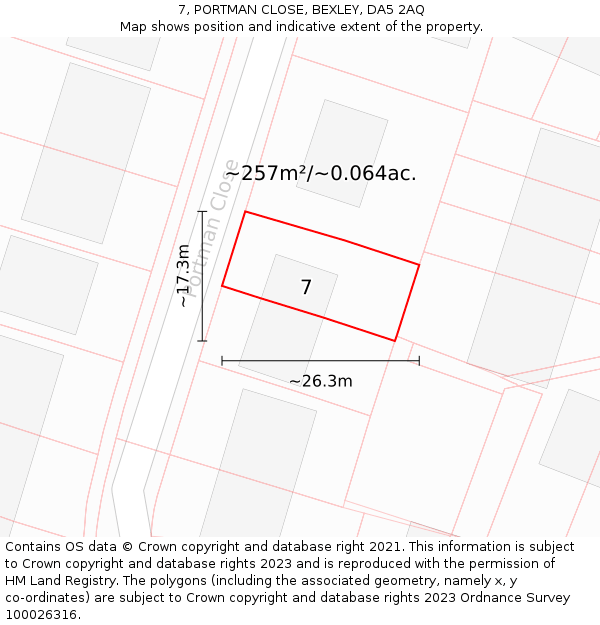 7, PORTMAN CLOSE, BEXLEY, DA5 2AQ: Plot and title map