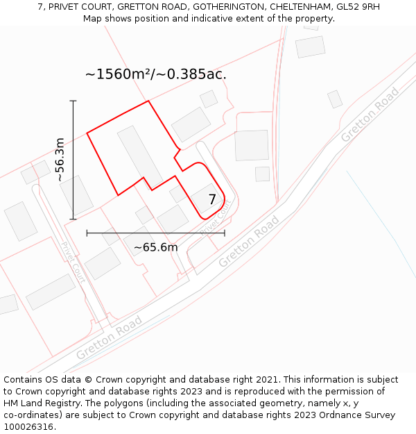 7, PRIVET COURT, GRETTON ROAD, GOTHERINGTON, CHELTENHAM, GL52 9RH: Plot and title map