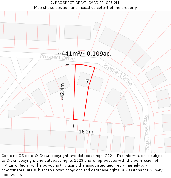 7, PROSPECT DRIVE, CARDIFF, CF5 2HL: Plot and title map