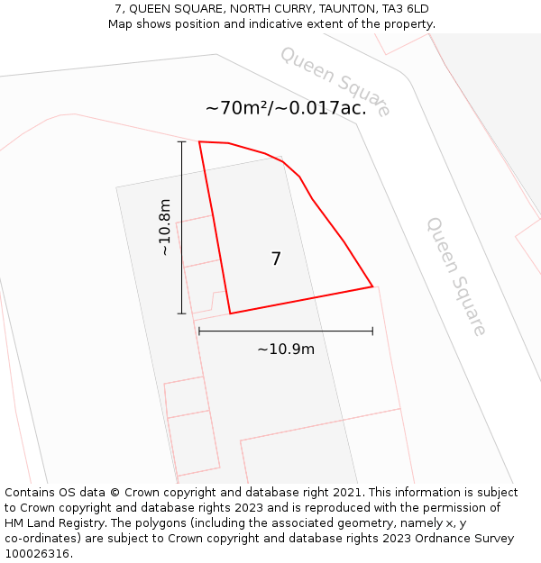 7, QUEEN SQUARE, NORTH CURRY, TAUNTON, TA3 6LD: Plot and title map