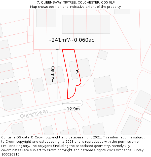7, QUEENSWAY, TIPTREE, COLCHESTER, CO5 0LP: Plot and title map