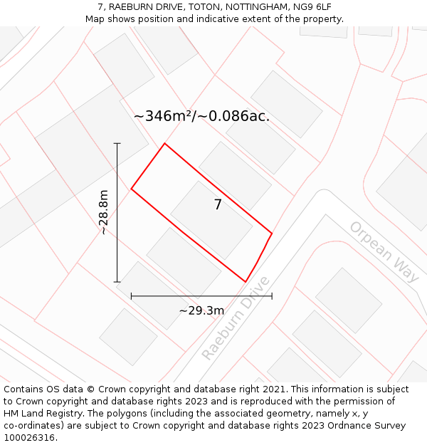 7, RAEBURN DRIVE, TOTON, NOTTINGHAM, NG9 6LF: Plot and title map
