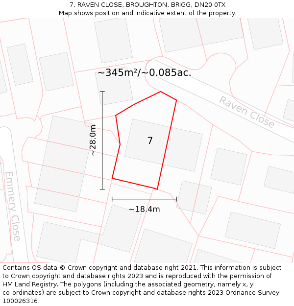 7, RAVEN CLOSE, BROUGHTON, BRIGG, DN20 0TX: Plot and title map