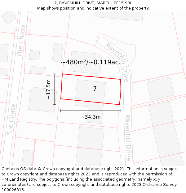 7, RAVENHILL DRIVE, MARCH, PE15 9RL: Plot and title map