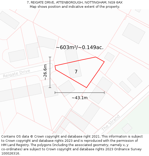 7, REIGATE DRIVE, ATTENBOROUGH, NOTTINGHAM, NG9 6AX: Plot and title map