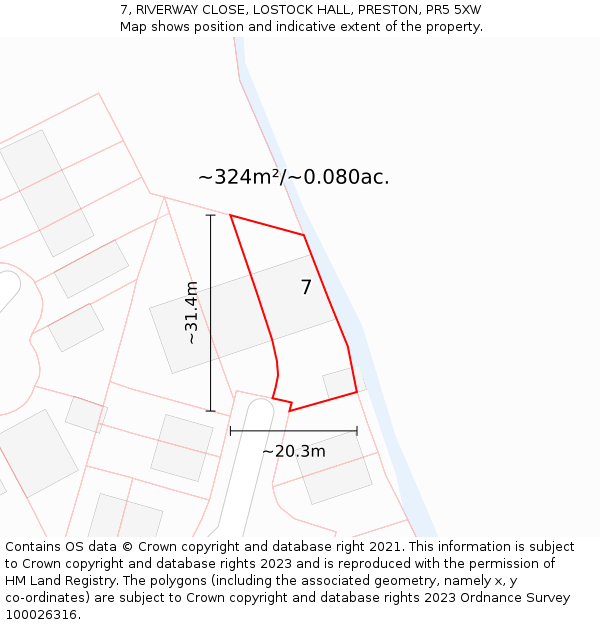 7, RIVERWAY CLOSE, LOSTOCK HALL, PRESTON, PR5 5XW: Plot and title map