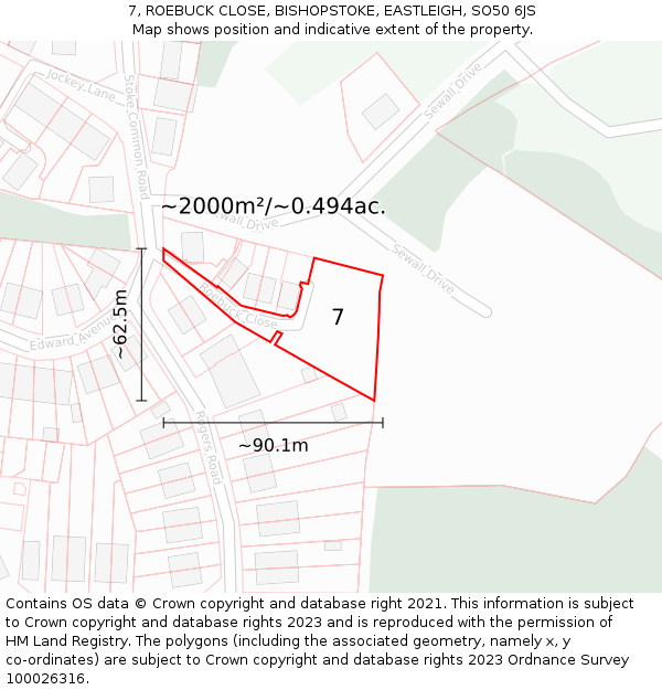 7, ROEBUCK CLOSE, BISHOPSTOKE, EASTLEIGH, SO50 6JS: Plot and title map