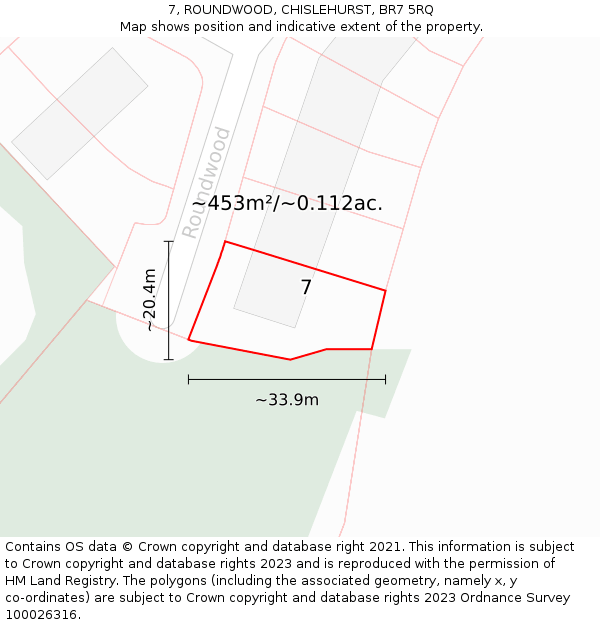 7, ROUNDWOOD, CHISLEHURST, BR7 5RQ: Plot and title map