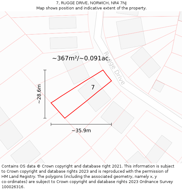 7, RUGGE DRIVE, NORWICH, NR4 7NJ: Plot and title map