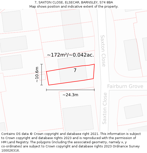 7, SAXTON CLOSE, ELSECAR, BARNSLEY, S74 8BA: Plot and title map