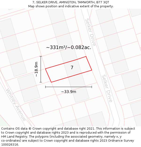 7, SELKER DRIVE, AMINGTON, TAMWORTH, B77 3QT: Plot and title map