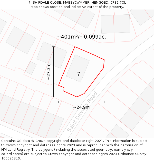 7, SHIRDALE CLOSE, MAESYCWMMER, HENGOED, CF82 7QL: Plot and title map