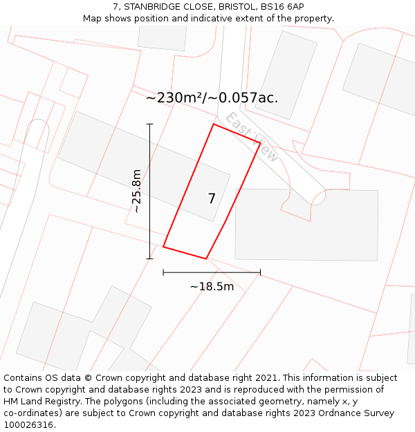 7, STANBRIDGE CLOSE, BRISTOL, BS16 6AP: Plot and title map