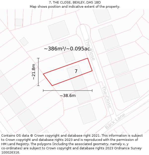 7, THE CLOSE, BEXLEY, DA5 1BD: Plot and title map