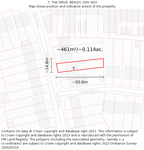 7, THE DRIVE, BEXLEY, DA5 3DH: Plot and title map
