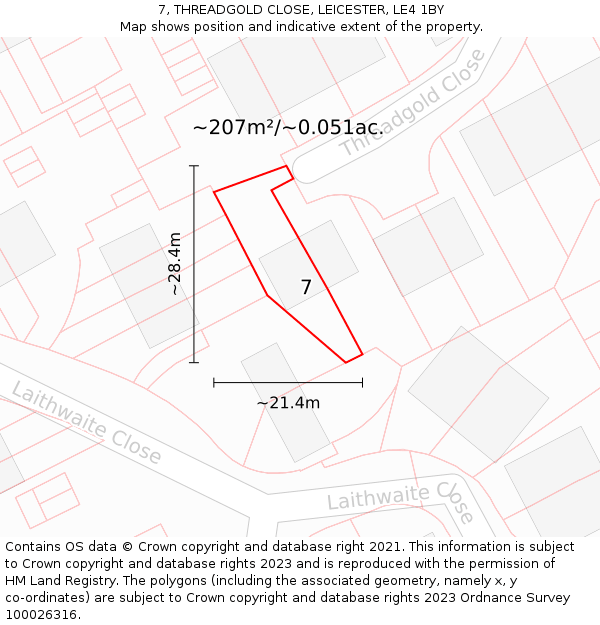 7, THREADGOLD CLOSE, LEICESTER, LE4 1BY: Plot and title map