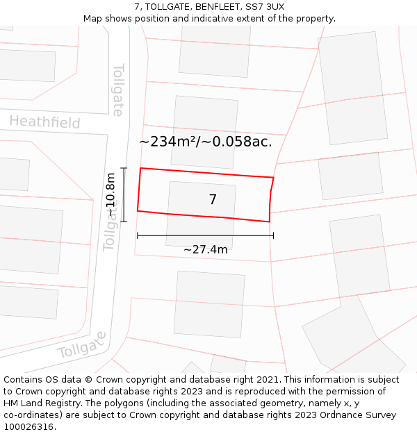 7, TOLLGATE, BENFLEET, SS7 3UX: Plot and title map
