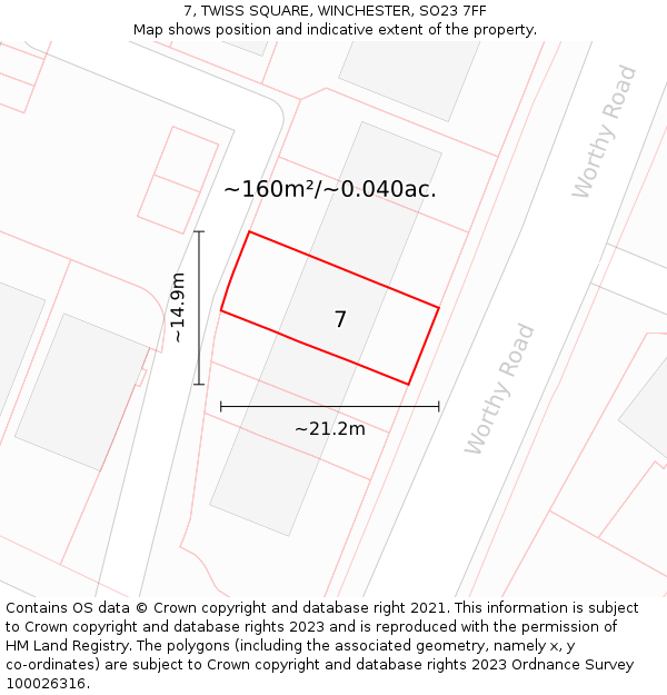 7, TWISS SQUARE, WINCHESTER, SO23 7FF: Plot and title map
