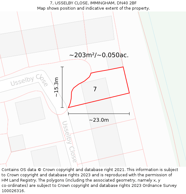 7, USSELBY CLOSE, IMMINGHAM, DN40 2BF: Plot and title map