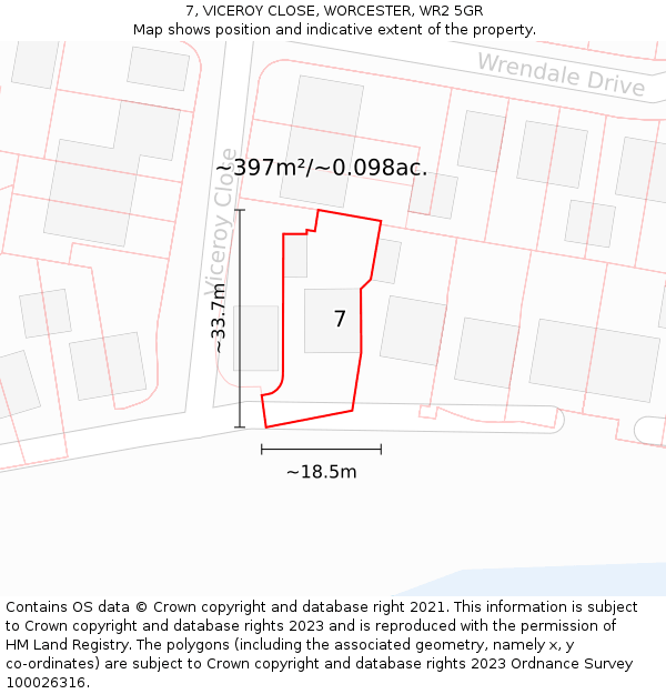 7, VICEROY CLOSE, WORCESTER, WR2 5GR: Plot and title map