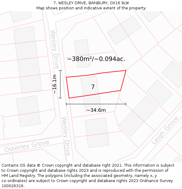 7, WESLEY DRIVE, BANBURY, OX16 9LW: Plot and title map