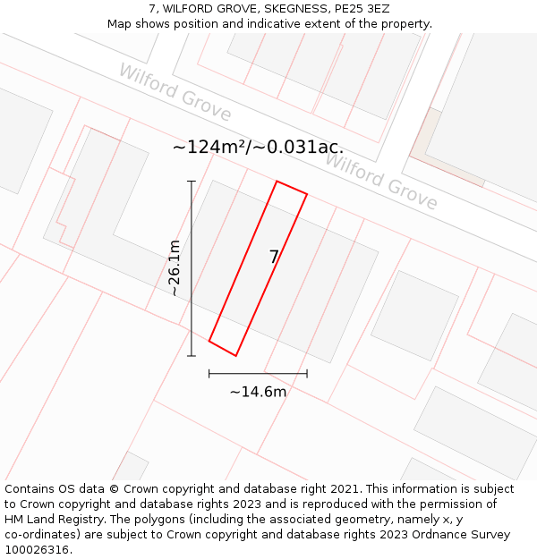 7, WILFORD GROVE, SKEGNESS, PE25 3EZ: Plot and title map