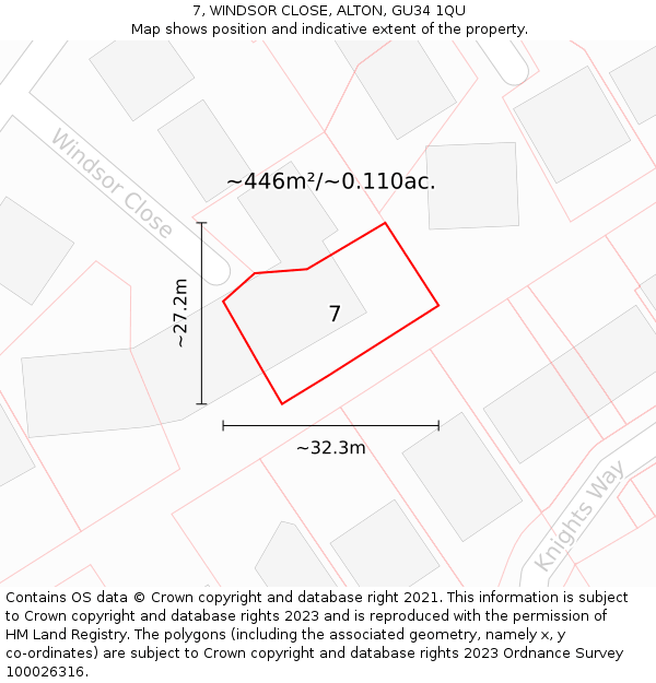 7, WINDSOR CLOSE, ALTON, GU34 1QU: Plot and title map