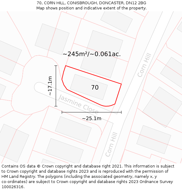 70, CORN HILL, CONISBROUGH, DONCASTER, DN12 2BG: Plot and title map