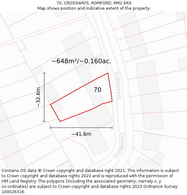 70, CROSSWAYS, ROMFORD, RM2 6AS: Plot and title map