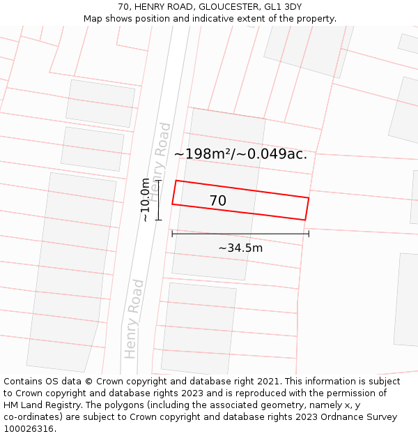 70, HENRY ROAD, GLOUCESTER, GL1 3DY: Plot and title map