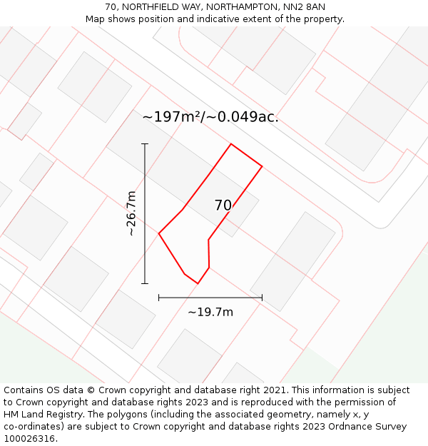 70, NORTHFIELD WAY, NORTHAMPTON, NN2 8AN: Plot and title map