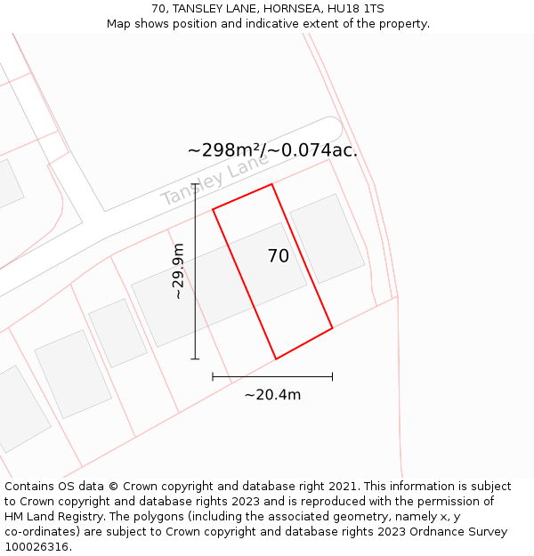 70, TANSLEY LANE, HORNSEA, HU18 1TS: Plot and title map