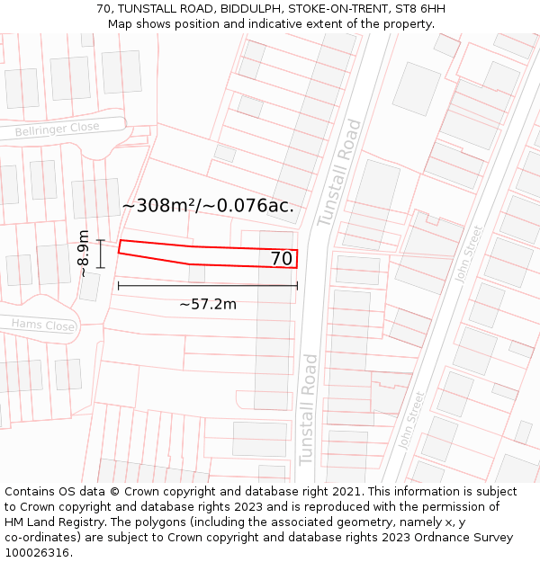 70, TUNSTALL ROAD, BIDDULPH, STOKE-ON-TRENT, ST8 6HH: Plot and title map