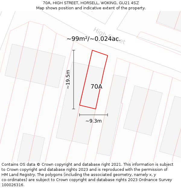 70A, HIGH STREET, HORSELL, WOKING, GU21 4SZ: Plot and title map