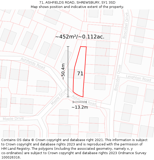 71, ASHFIELDS ROAD, SHREWSBURY, SY1 3SD: Plot and title map
