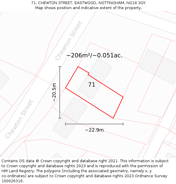 71, CHEWTON STREET, EASTWOOD, NOTTINGHAM, NG16 3GY: Plot and title map