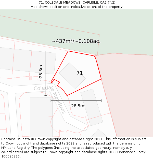 71, COLEDALE MEADOWS, CARLISLE, CA2 7NZ: Plot and title map