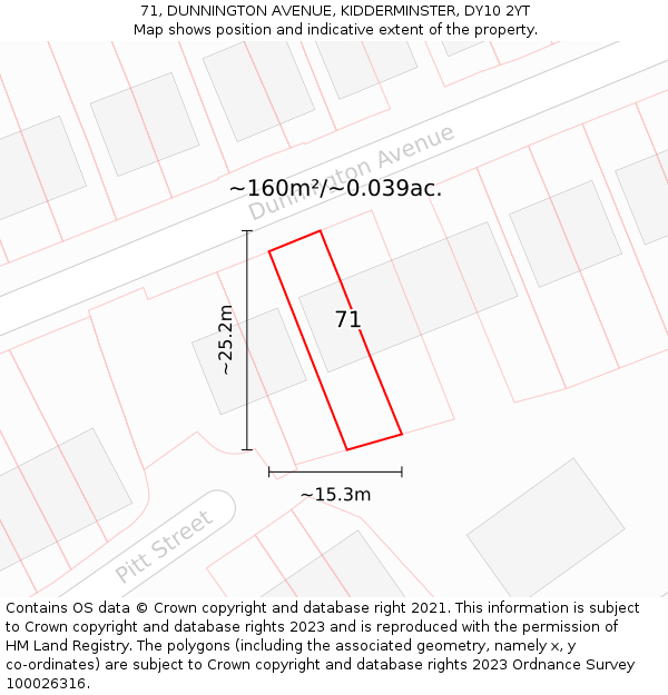 71, DUNNINGTON AVENUE, KIDDERMINSTER, DY10 2YT: Plot and title map