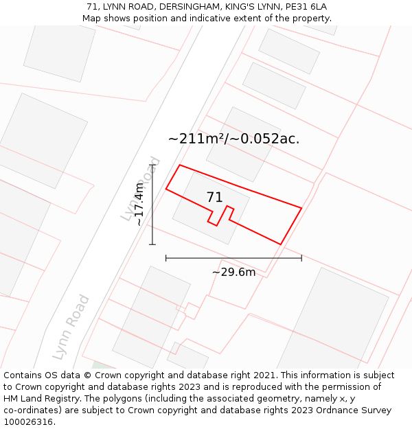 71, LYNN ROAD, DERSINGHAM, KING'S LYNN, PE31 6LA: Plot and title map