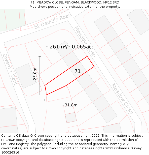 71, MEADOW CLOSE, PENGAM, BLACKWOOD, NP12 3RD: Plot and title map