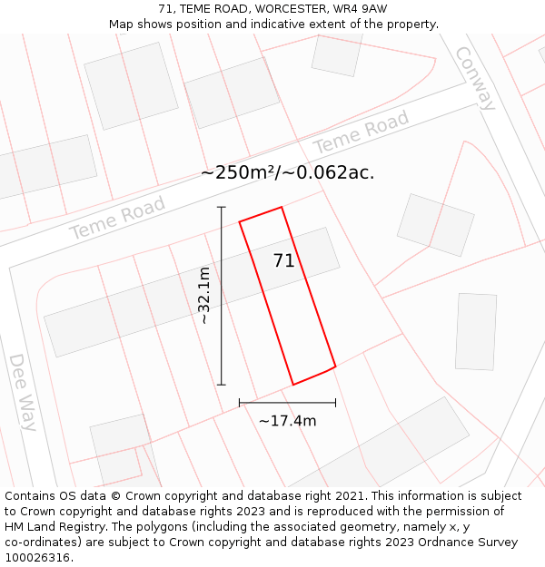 71, TEME ROAD, WORCESTER, WR4 9AW: Plot and title map
