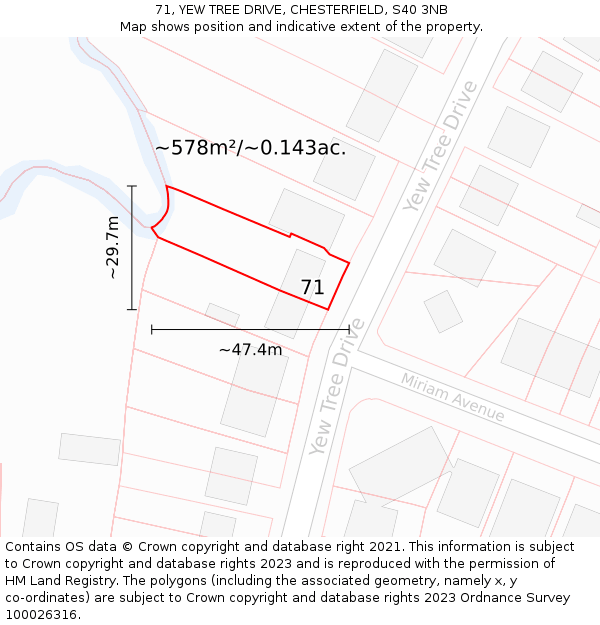 71, YEW TREE DRIVE, CHESTERFIELD, S40 3NB: Plot and title map