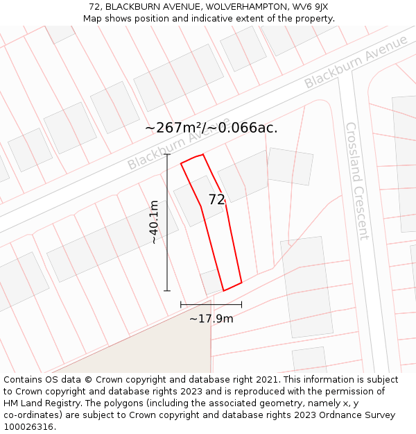 72, BLACKBURN AVENUE, WOLVERHAMPTON, WV6 9JX: Plot and title map