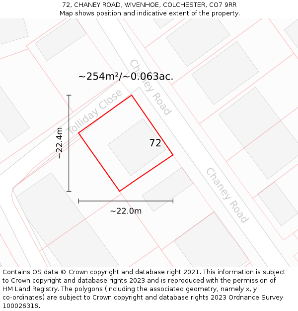 72, CHANEY ROAD, WIVENHOE, COLCHESTER, CO7 9RR: Plot and title map