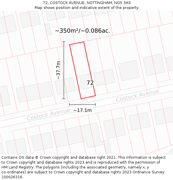 72, COSTOCK AVENUE, NOTTINGHAM, NG5 3AS: Plot and title map